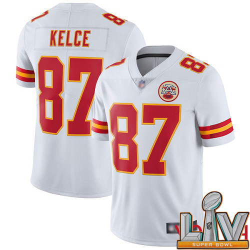 Super Bowl LV 2021 Youth Kansas City Chiefs #87 Kelce Travis White Vapor Untouchable Limited Player Football Nike NFL Jersey